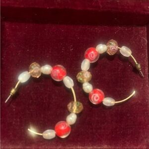 Elegant Red and Gold Beaded Hoop Earrings